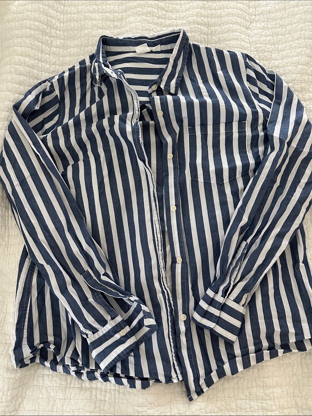 GAP Navy and White Striped Button-Up Blouse